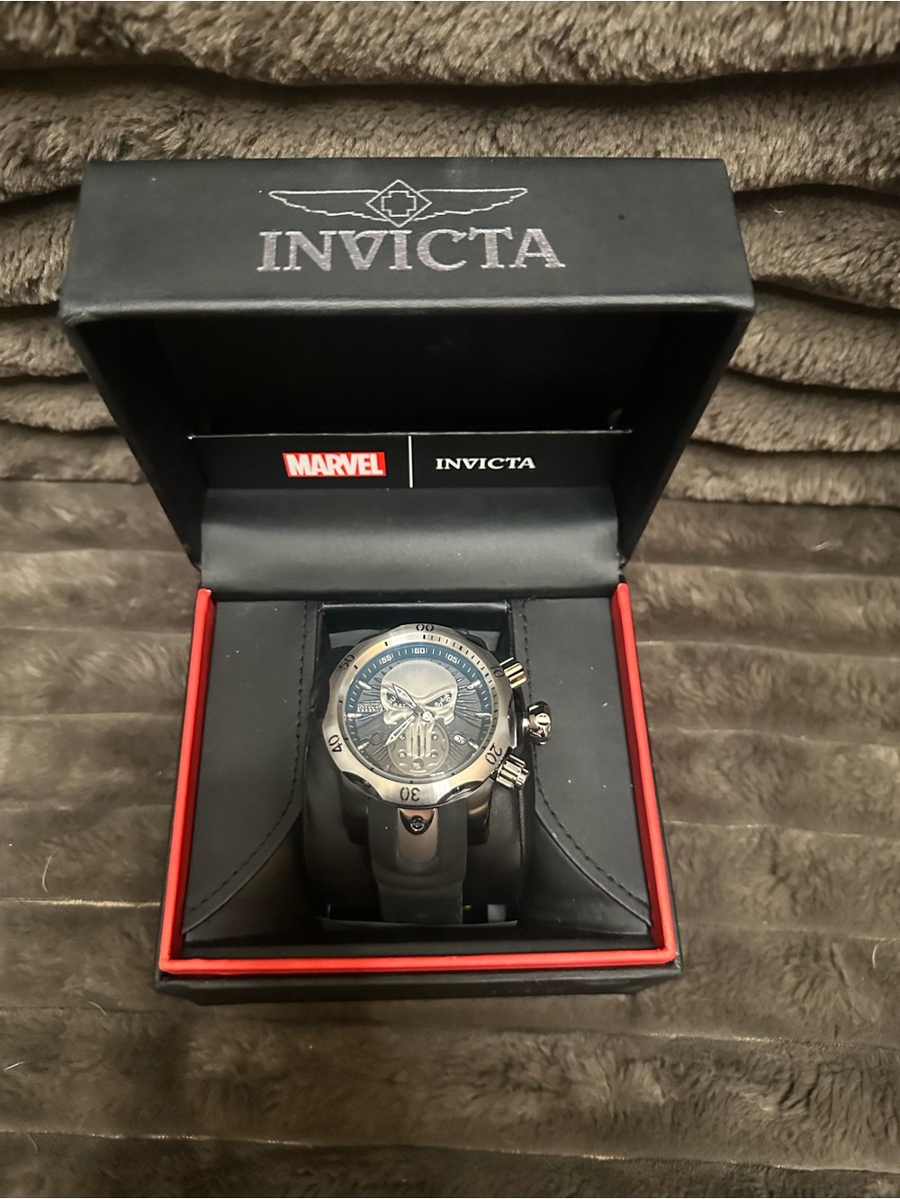 Invicta Men's Black and Silver Marvel Punisher Chronograph Watch